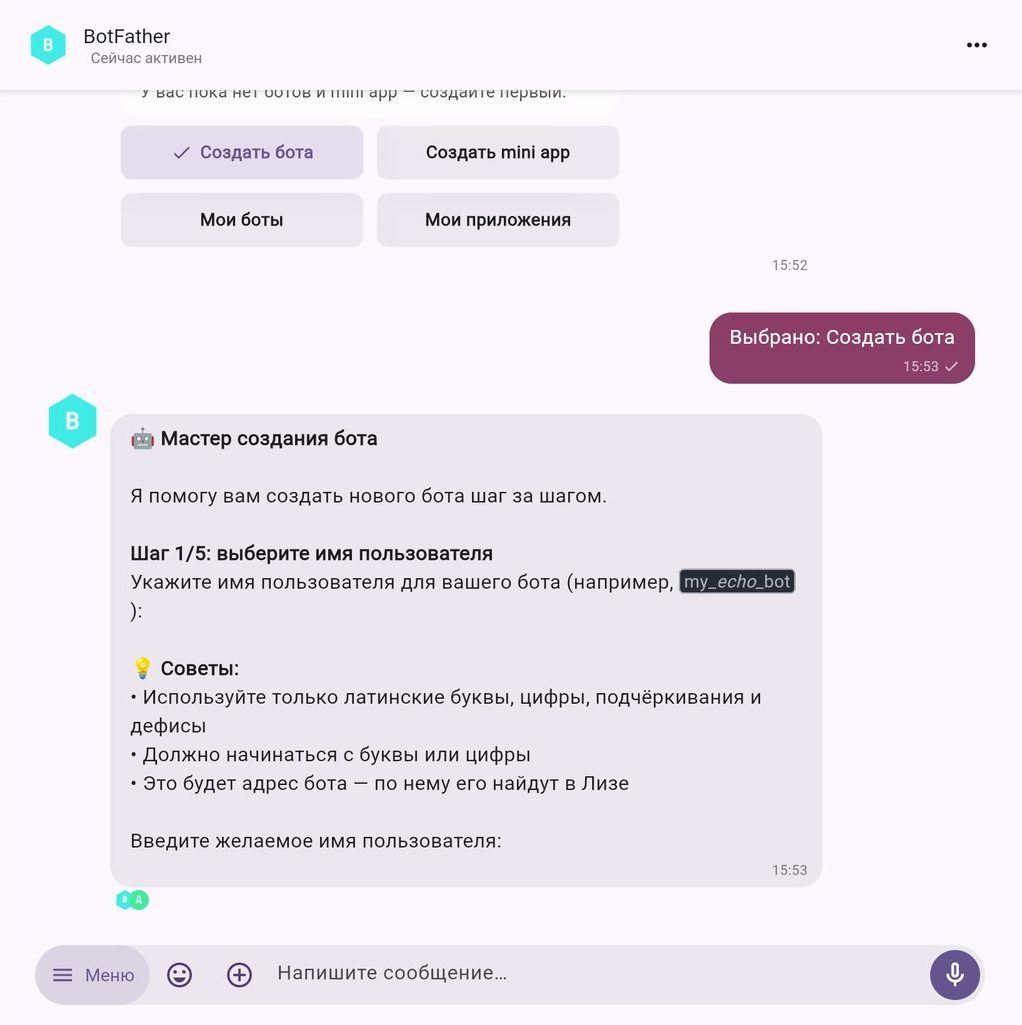 Мастер создания бота: шаг 1 — логин